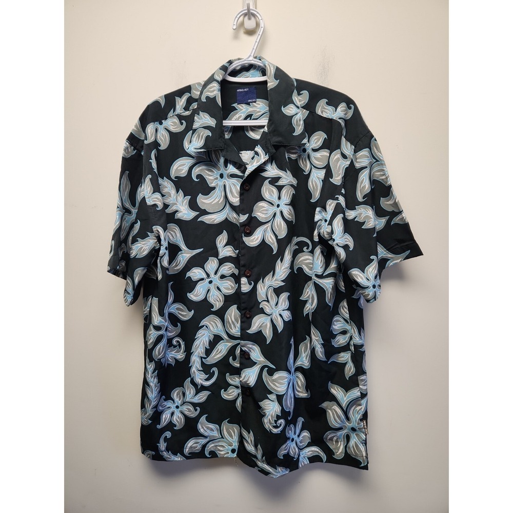 Piping Hot Men Short Sleeve Hawaiian Shirt Size Large‎ Blue Black